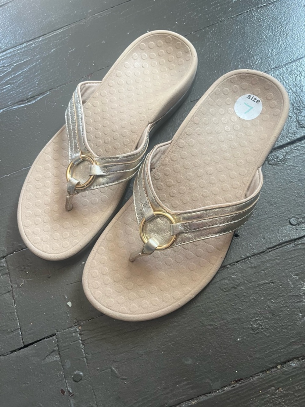 Vionic Metallic Gold Thong Sandals with Ring Accent - Picture 2 of 7